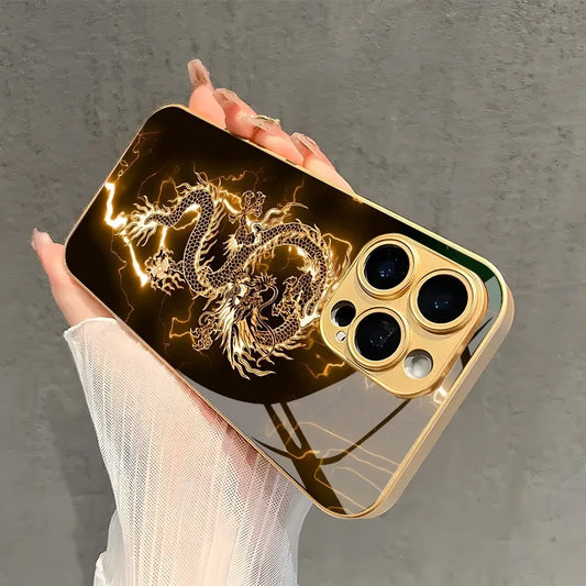 Golden Lightning Dragon Pattern Metallic iPhone Case