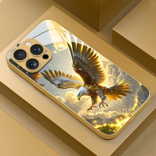 Golden Eagle Pattern Gold Metallic Paint Glass iPhone Case