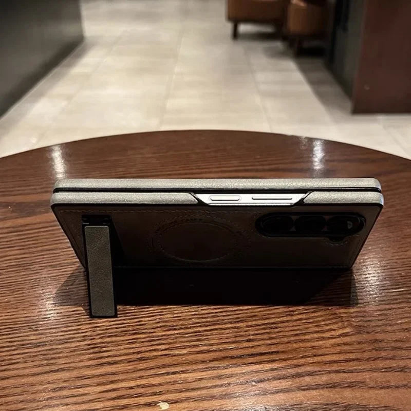 Retro Leather Hidden Tripod Phone Case For Samsung Galaxy Z Fold
