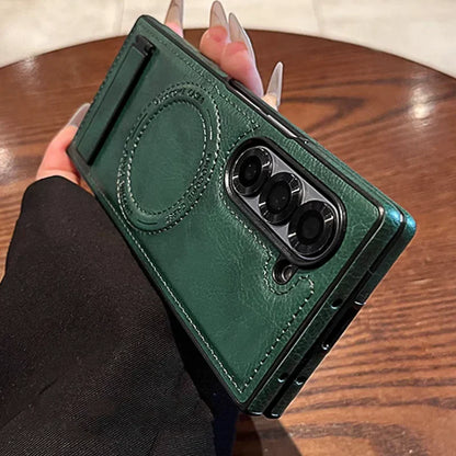 Retro Leather Hidden Tripod Phone Case For Samsung Galaxy Z Fold