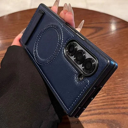 Retro Leather Hidden Tripod Phone Case For Samsung Galaxy Z Fold
