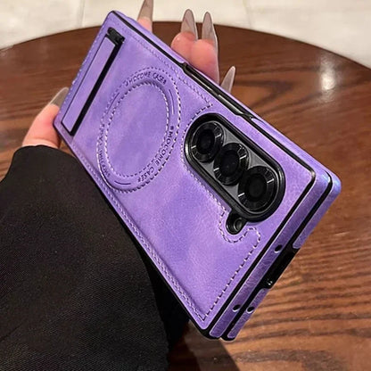 Retro Leather Hidden Tripod Phone Case For Samsung Galaxy Z Fold