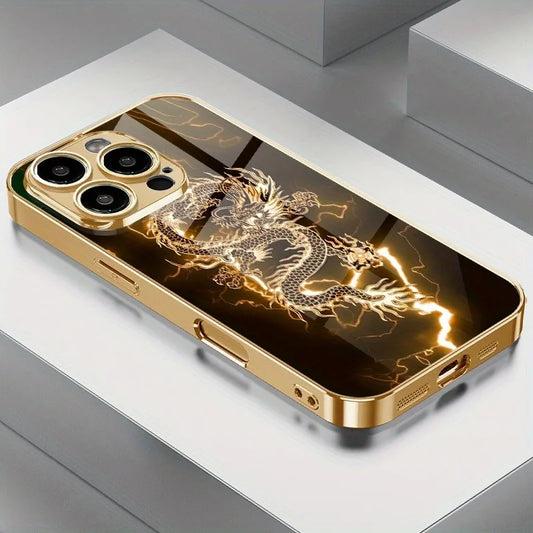 Golden Lightning Dragon Pattern Metallic iPhone Case