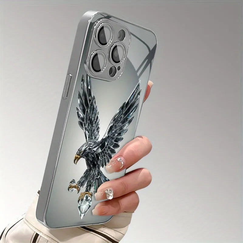 Light Luxury Crystal Eagle Pattern Glass Electroplated iPhone Case