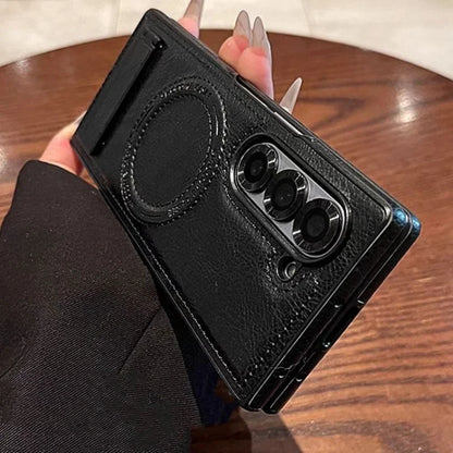 Retro Leather Hidden Tripod Phone Case For Samsung Galaxy Z Fold
