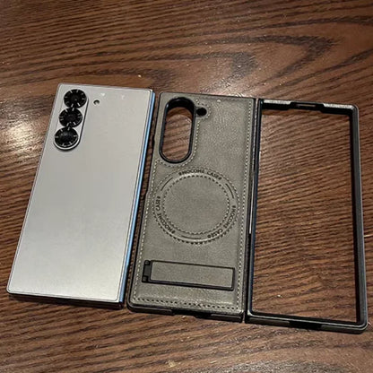 Retro Leather Hidden Tripod Phone Case For Samsung Galaxy Z Fold