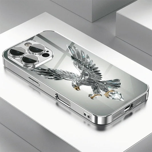 Light Luxury Crystal Eagle Pattern Glass Electroplated iPhone Case