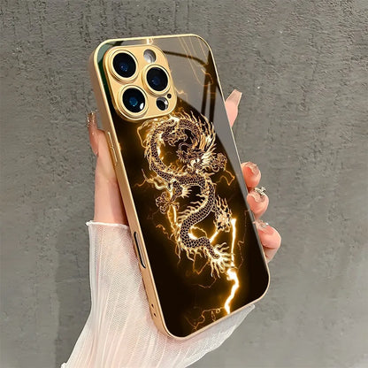 Golden Lightning Dragon Pattern Metallic iPhone Case