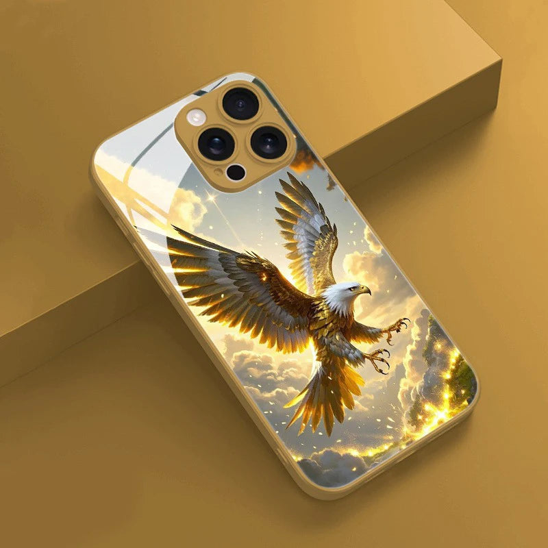 Golden Eagle Pattern Gold Metallic Paint Glass iPhone Case