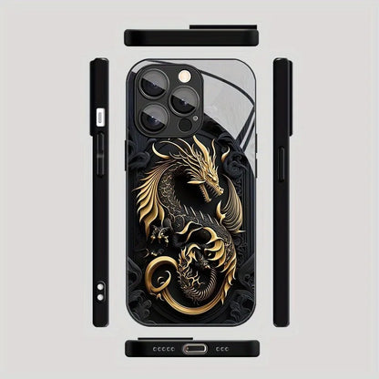 Golden Dragon Pattern Tempered Glass iPhone Case