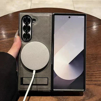 Retro Leather Hidden Tripod Phone Case For Samsung Galaxy Z Fold