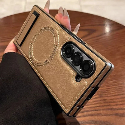 Retro Leather Hidden Tripod Phone Case For Samsung Galaxy Z Fold