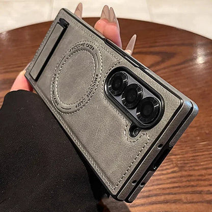 Retro Leather Hidden Tripod Phone Case For Samsung Galaxy Z Fold