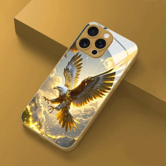 Golden Eagle Pattern Gold Metallic Paint Glass iPhone Case