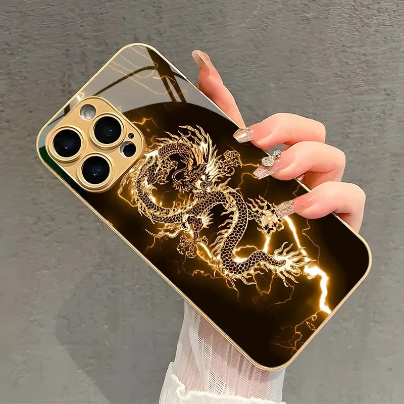 Golden Lightning Dragon Pattern Metallic iPhone Case