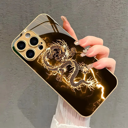 Golden Lightning Dragon Pattern Metallic iPhone Case