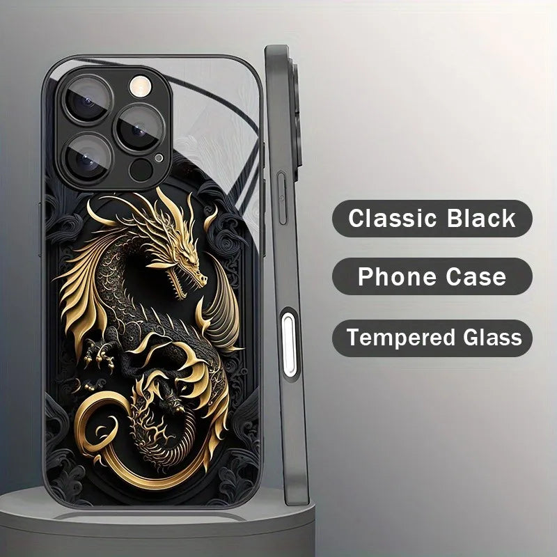 Golden Dragon Pattern Tempered Glass iPhone Case