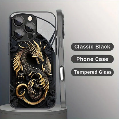 Golden Dragon Pattern Tempered Glass iPhone Case