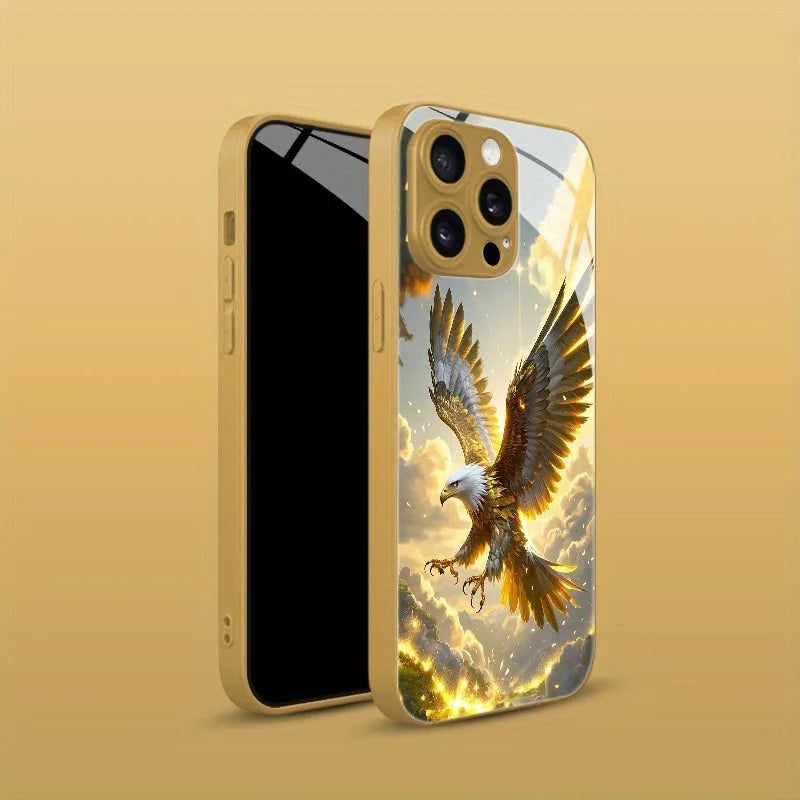 Golden Eagle Pattern Gold Metallic Paint Glass iPhone Case