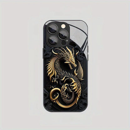 Golden Dragon Pattern Tempered Glass iPhone Case